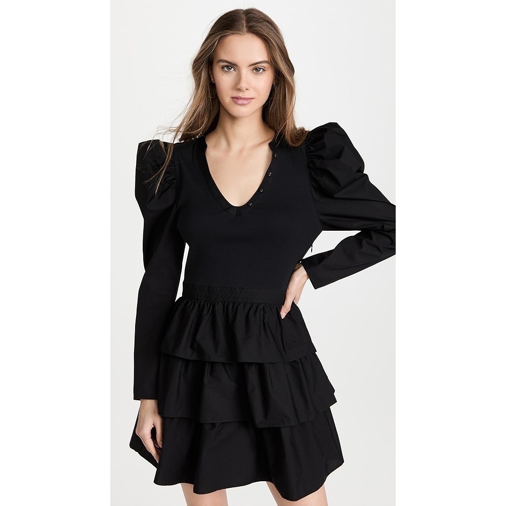 Ulla Johnson Women's‎ Amiri Black Puff Sleeve Tiered Ruffle Mini Dress- Size S - Picture 2 of 12